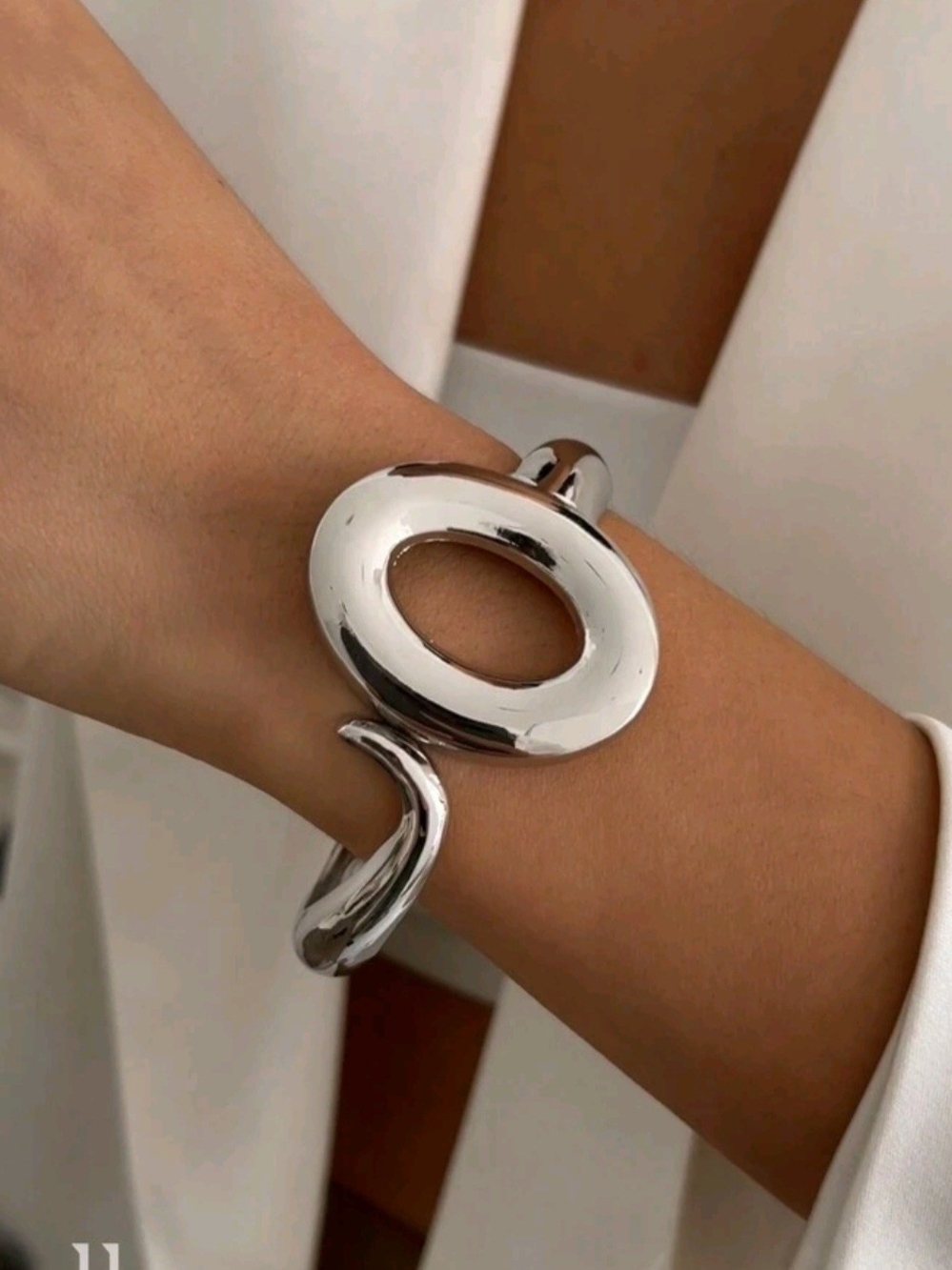 Modern Open Circle Silver Bracelet
